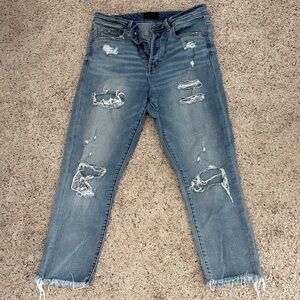 Distressed Blue Jeans buckle black